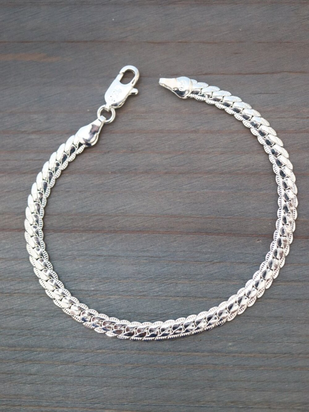 S925 5mm Flat Curb Cuban Chain Bracelet Sterling Silver Stamped